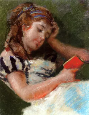 A Young Girl Reading by Mose Bianchi - Oil Painting Reproduction