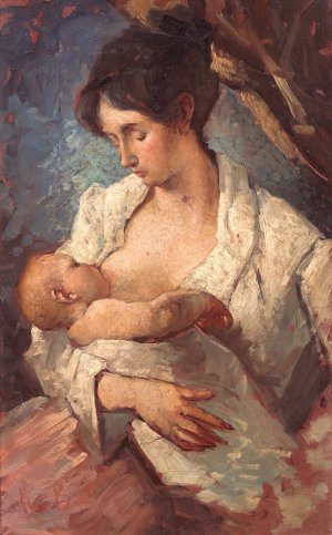 Mother Breastfeeding by Mose Bianchi Oil Painting