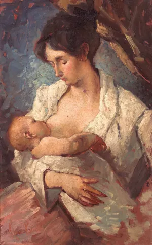 Mother Breastfeeding by Mose Bianchi Oil Painting