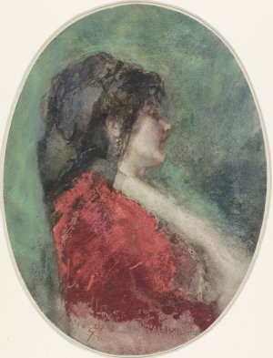 Portret van een jonge vrouw in profiel by Mose Bianchi Oil Painting