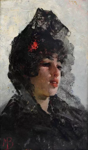 Ritratto di giovane donna by Mose Bianchi Oil Painting