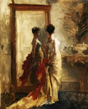 Woman in front of a Mirror by Mose Bianchi - Oil Painting Reproduction