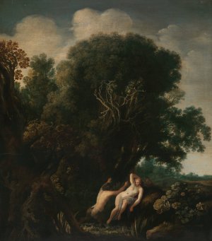 A Bathing Nymph Taken by Surprise by a Satyr by Moyses Van Uyttenbroek Oil Painting