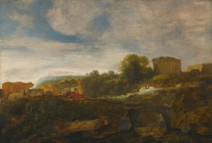 Arcadian Landscape With Resting Shepherds With Their Cattle, Antiquities Beyond by Moyses Van Uyttenbroek Oil Painting