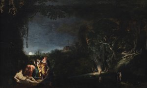 Maneskinslandskab med mytologisk motiv by Moyses Van Uyttenbroek Oil Painting
