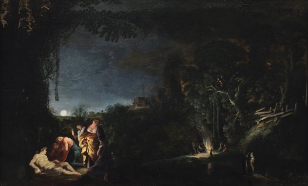 Maneskinslandskab med mytologisk motiv  by Moyses Van Uyttenbroek - Hand-Painted Oil Painting Reproduction