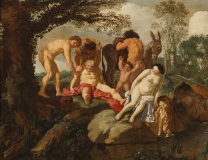 The Drunken Silenus with the Phrygian Peasants by Moyses Van Uyttenbroek Oil Painting