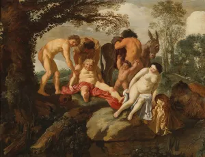 The Drunken Silenus with the Phrygian Peasants by Moyses Van Uyttenbroek Oil Painting