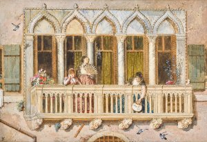 A balcony on the grand canal, Venice by Myles Birket Foster Oil Painting
