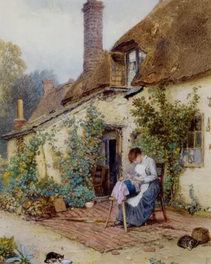 A Lace Maker Oil painting by Myles Birket Foster