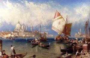 A Market Day On The Giudecca, Venice by Myles Birket Foster - Oil Painting Reproduction