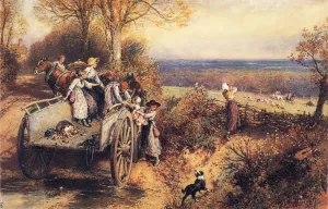 A Peep at the Hounds, Here They Come! Oil painting by Myles Birket Foster