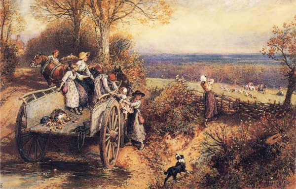 Main Product Photo of A Peep at the Hounds, Here They Come! Painting by Myles Birket Foster