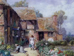 An Afternoon in the Garden Oil painting by Myles Birket Foster