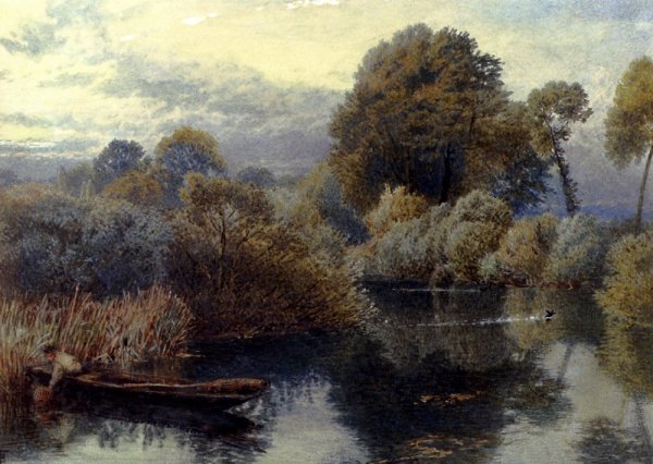 Main Product Photo of An Eel Fisherman On The Thames Painting by Myles Birket Foster
