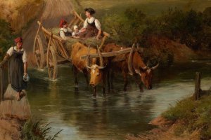 Crossing the Ford by Myles Birket Foster Oil Painting