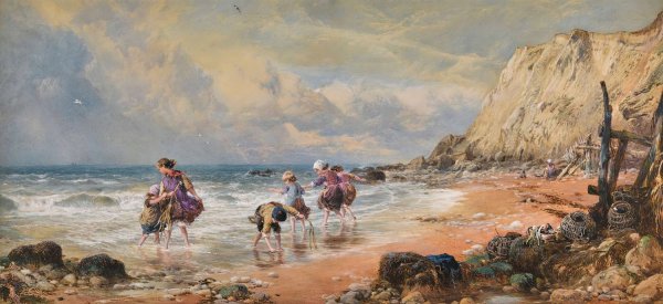 On The Shore, Bonchurch by Myles Birket Foster - Hand-Painted Oil Painting Reproduction