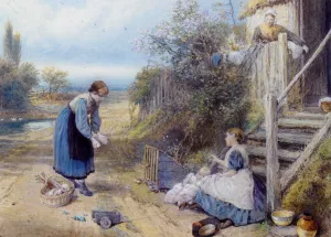 Playing with Baby by Myles Birket Foster Oil Painting