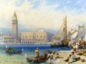 St. Mark's And The Ducal Palace From San Giorgio Maggiore by Myles Birket Foster Oil Painting