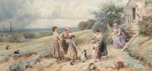Teaching Dolly To Walk by Myles Birket Foster Oil Painting