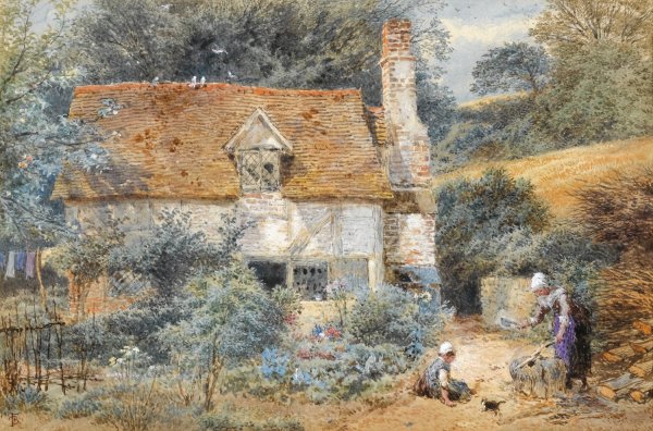 The Cottage by Myles Birket Foster - Hand-Painted Oil Painting Reproduction