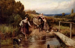 The Ford by Myles Birket Foster Oil Painting