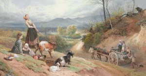 The Road To Market by Myles Birket Foster Oil Painting