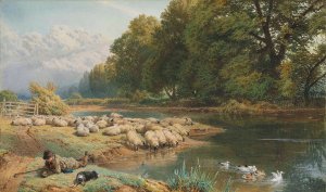 The shepherd's watch by Myles Birket Foster Oil Painting