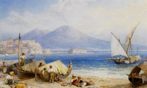 View of the Bay of Naples Oil painting by Myles Birket Foster