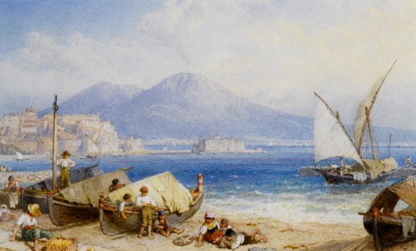 View of the Bay of Naples by Myles Birket Foster - Hand-Painted Oil Painting Reproduction
