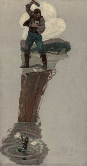 He Even Asked If It Would Be All Right to Retain His Pipe and Tobacco by N. C. Wyeth Oil Painting