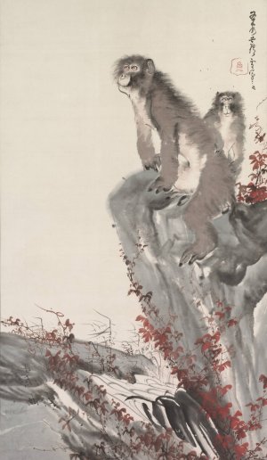 Monkeys by a Stream by Nagasawa Rosetsu Oil Painting