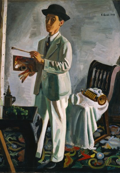 Self-Portrait with a Hat  by Narashige Koide - Hand-Painted Oil Painting Reproduction