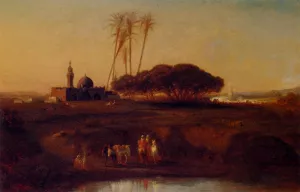 Arabs at an Oasis at Dusk by Narcisse Berchere - Oil Painting Reproduction