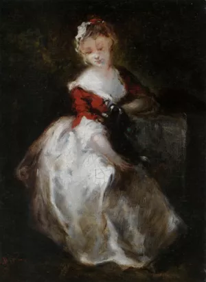Her Favorite Companion by Narcisse Diaz De La Pena Oil Painting
