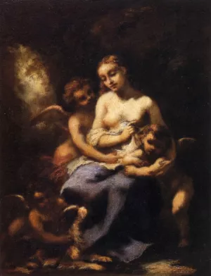 Young Nymph and Three Cupids by Narcisse Diaz De La Pena - Oil Painting Reproduction