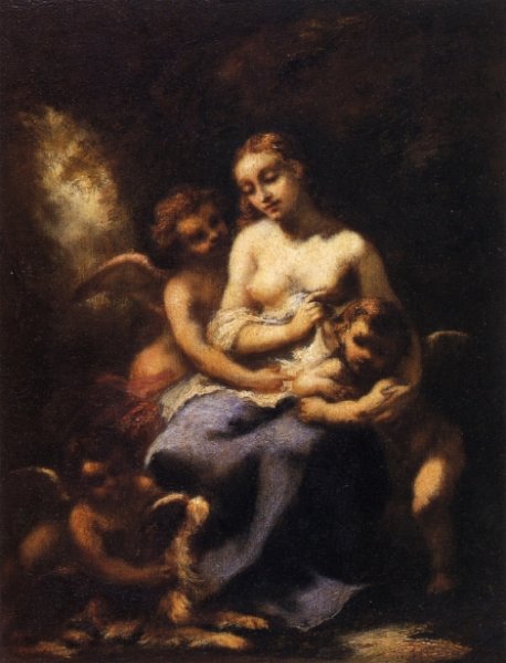 Main Product Photo of Young Nymph and Three Cupids Painting by Narcisse Diaz De La Pena