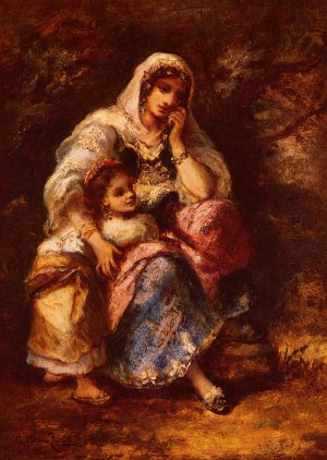 Gypsy Mother and Child by Narcisse Diaz De La Pena Oil Painting