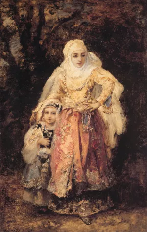 Oriental Woman and Her Daughter by Narcisse Diaz De La Pena Oil Painting