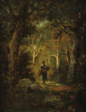 Wood Gatherer in a Forest by Narcisse Diaz De La Pena Oil Painting
