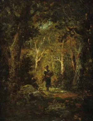 Wood Gatherer in a Forest by Narcisse Diaz De La Pena - Oil Painting Reproduction