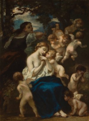A nymph with cupids by Narcisse-Virgile Diaz De La Pena Oil Painting