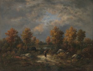 Autumn; The Woodland Pond by Narcisse-Virgile Diaz De La Pena Oil Painting