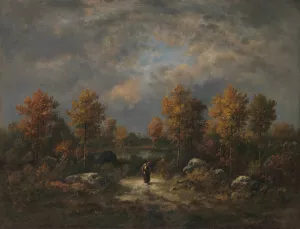 Autumn; The Woodland Pond by Narcisse-Virgile Diaz De La Pena Oil Painting