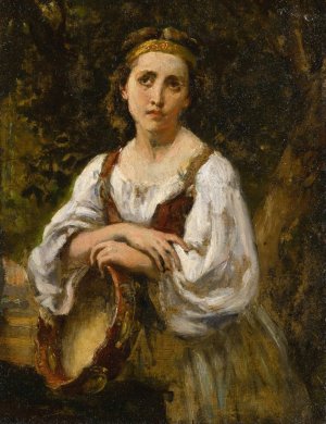 Bohemienne au tambour by Narcisse-Virgile Diaz De La Pena Oil Painting