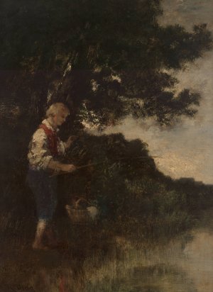 Boy fishing by Narcisse-Virgile Diaz De La Pena Oil Painting