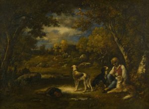 Boy With His Dogs In A Wood by Narcisse-Virgile Diaz De La Pena Oil Painting