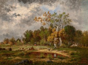 Fagotiere a l'oree d'un bois pres d'une mare by Narcisse-Virgile Diaz De La Pena Oil Painting