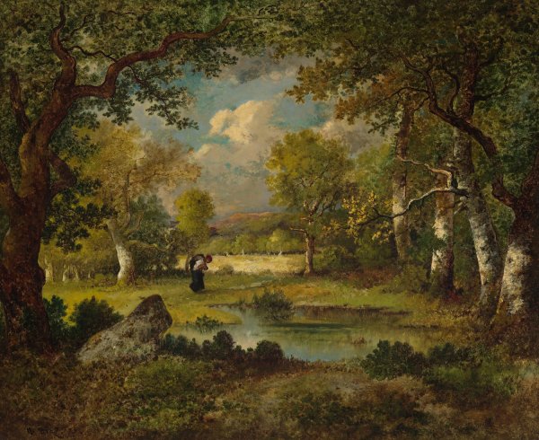 Fagotiere, mare et bord de clairiere  by Narcisse-Virgile Diaz De La Pena - Hand-Painted Oil Painting Reproduction