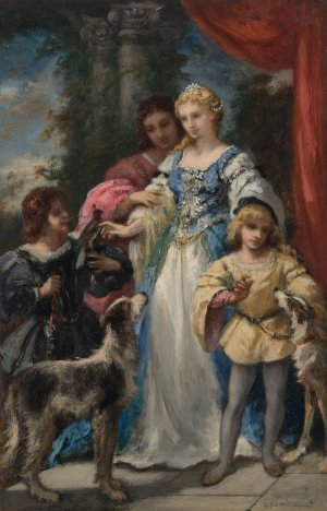 Femme aux chiens by Narcisse-Virgile Diaz De La Pena Oil Painting